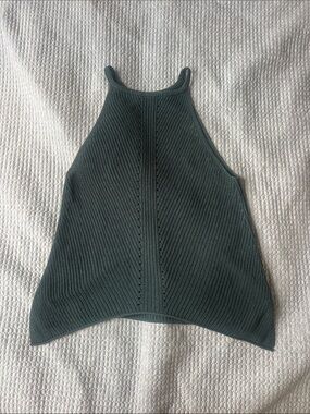 Zara Ribbed Halter Tank Top - Slate Green